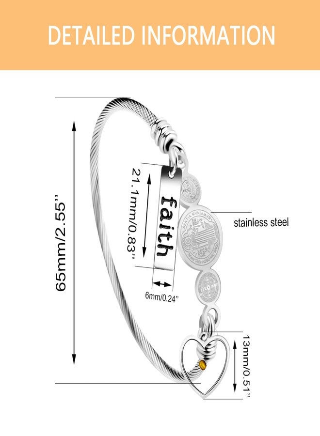 Tobestu Platinum Plated Twisted Rope Saint Benedict Medal Bangle Bracelets for Women - Stainless Steel Faith Heart-Shape Mustard Seed Bracelet for Christmas Birthday Easter Y4231 - Image 3